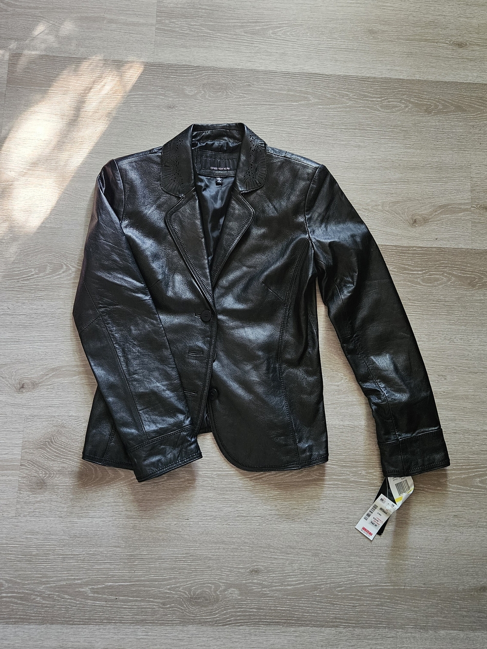 Jones New York Black Leather Notch-Collar Jacket